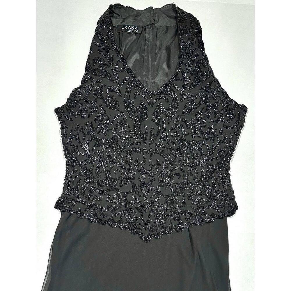 JKARA Black Beaded and Chiffon Evening Gown Size 14 - Picture 4 of 9